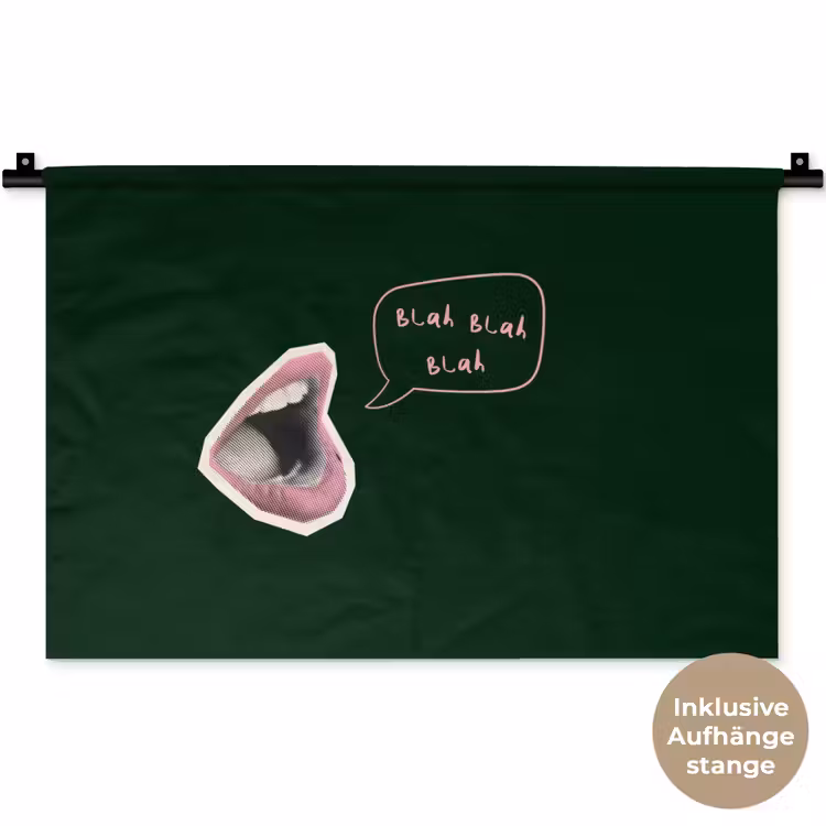 Illustratie - Mond - Donkergroen - Tekstwolkje Wandkleed katoen klein -t3d_DE