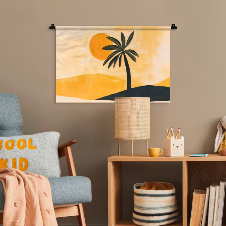 Illustratie - Palmboom - Zon - Heuvels Wandkleed katoen klein -wsfeer4_kind