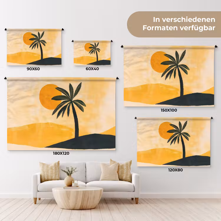 Illustratie - Palmboom - Zon - Heuvels Wandkleed katoen klein -tsfeer8_DE
