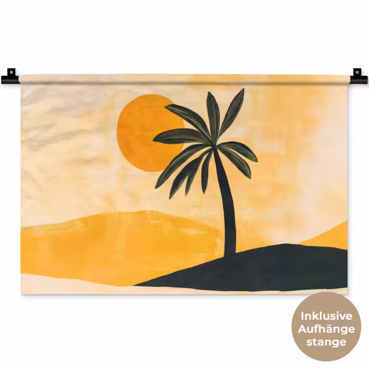 Illustratie - Palmboom - Zon - Heuvels Wandkleed katoen klein -t3d_DE