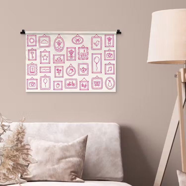 Illustratie - Collectie - Kunst - Minimalistisch - Roze Wandkleed katoen klein -sfeer4
