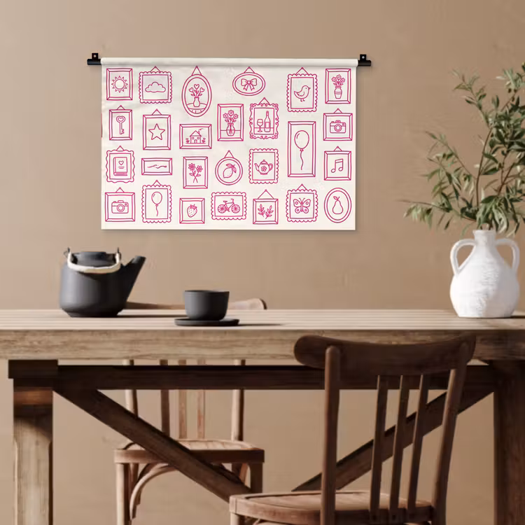 Illustratie - Collectie - Kunst - Minimalistisch - Roze Wandkleed katoen klein -sfeer6
