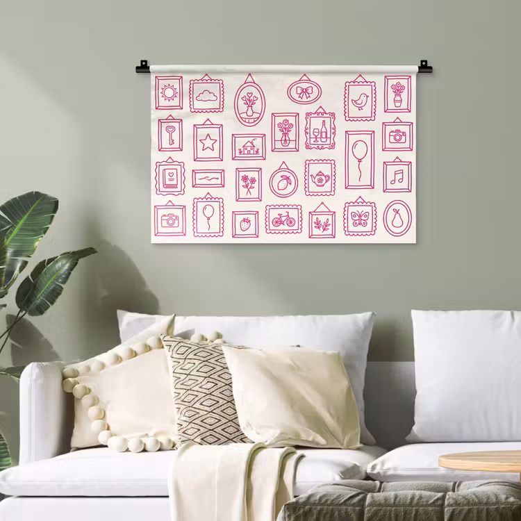 Illustratie - Collectie - Kunst - Minimalistisch - Roze Wandkleed katoen klein -sfeer7