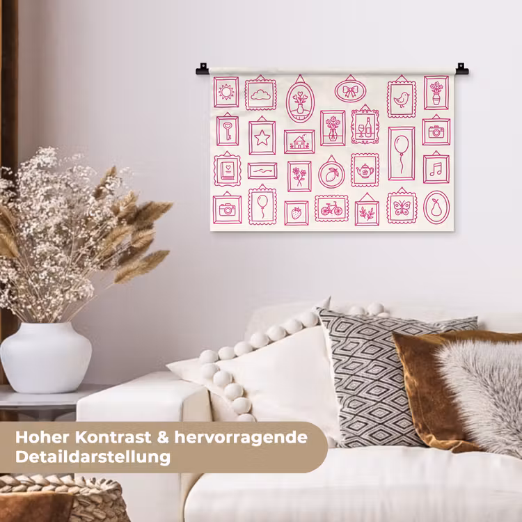 Illustratie - Collectie - Kunst - Minimalistisch - Roze Wandkleed katoen klein -tsfeer1_DE