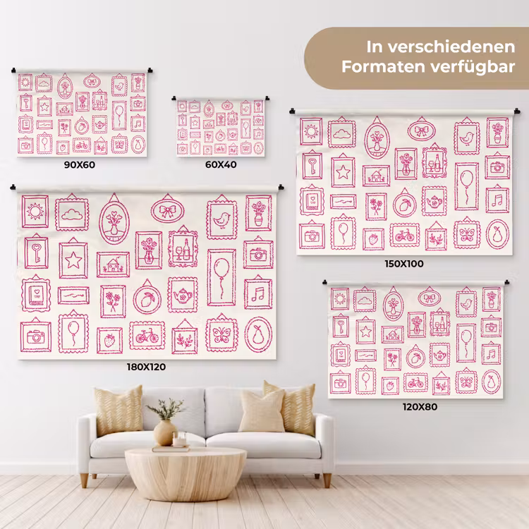 Illustratie - Collectie - Kunst - Minimalistisch - Roze Wandkleed katoen klein -tsfeer8_DE