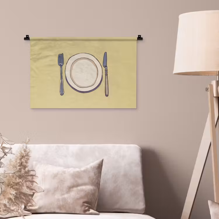 Illustratie - Bord - Bestek - Beige Wandkleed katoen klein -sfeer4