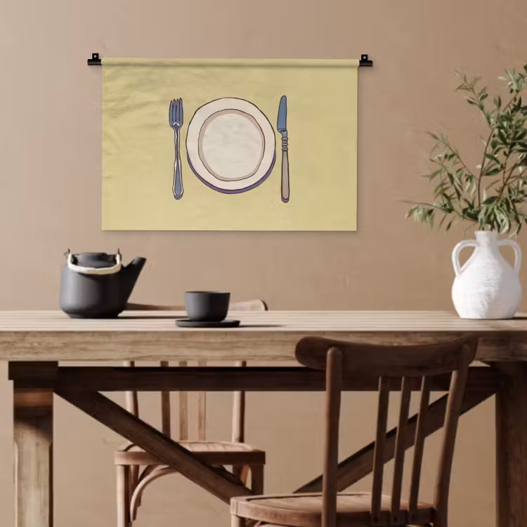 Illustratie - Bord - Bestek - Beige Wandkleed katoen klein -sfeer6