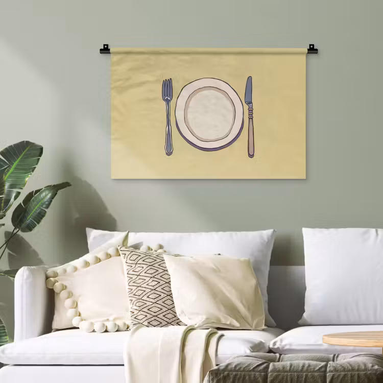 Illustratie - Bord - Bestek - Beige Wandkleed katoen klein -sfeer7