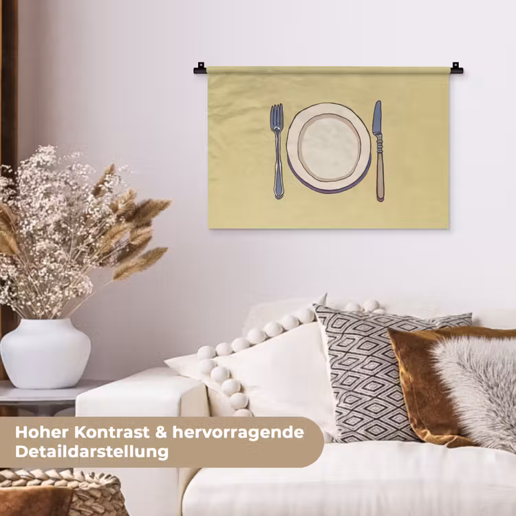 Illustratie - Bord - Bestek - Beige Wandkleed katoen klein -tsfeer1_DE