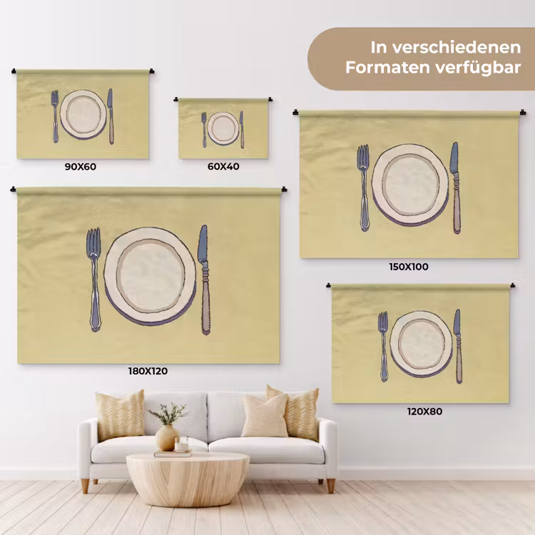 Illustratie - Bord - Bestek - Beige Wandkleed katoen klein -tsfeer8_DE