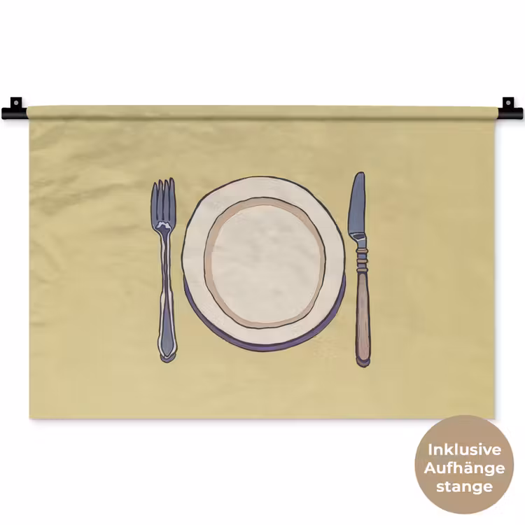 Illustratie - Bord - Bestek - Beige Wandkleed katoen klein -t3d_DE
