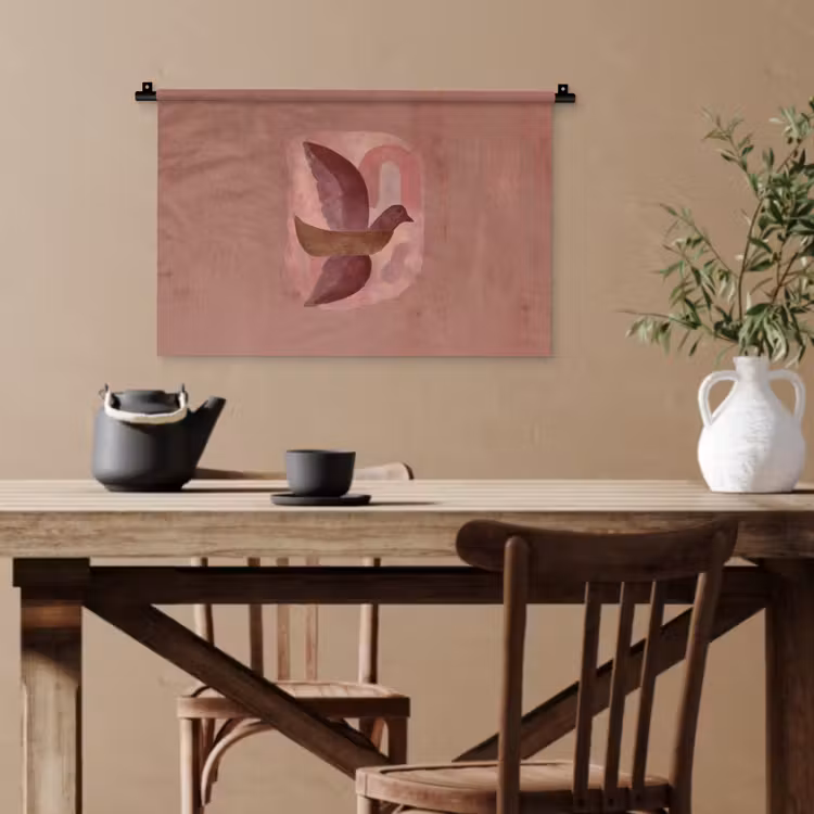 Illustratie - Vogels - Abstract - Roze Wandkleed katoen klein -sfeer6