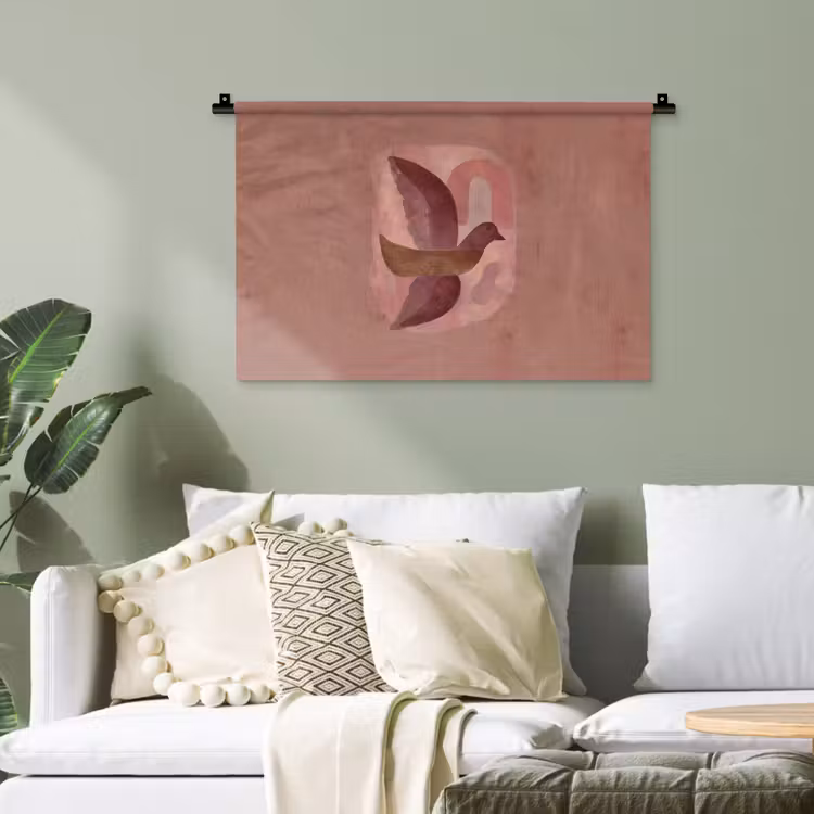 Illustratie - Vogels - Abstract - Roze Wandkleed katoen klein -sfeer7