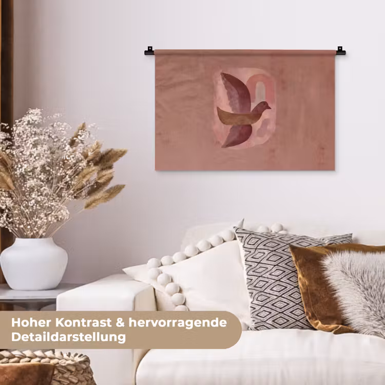 Illustratie - Vogels - Abstract - Roze Wandkleed katoen klein -tsfeer1_DE