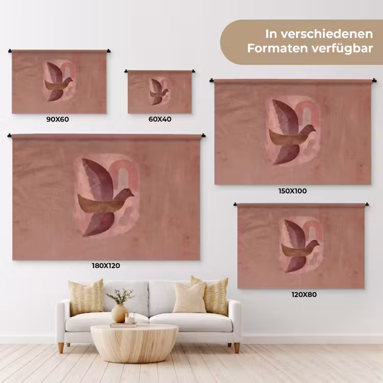 Illustratie - Vogels - Abstract - Roze Wandkleed katoen klein -tsfeer8_DE