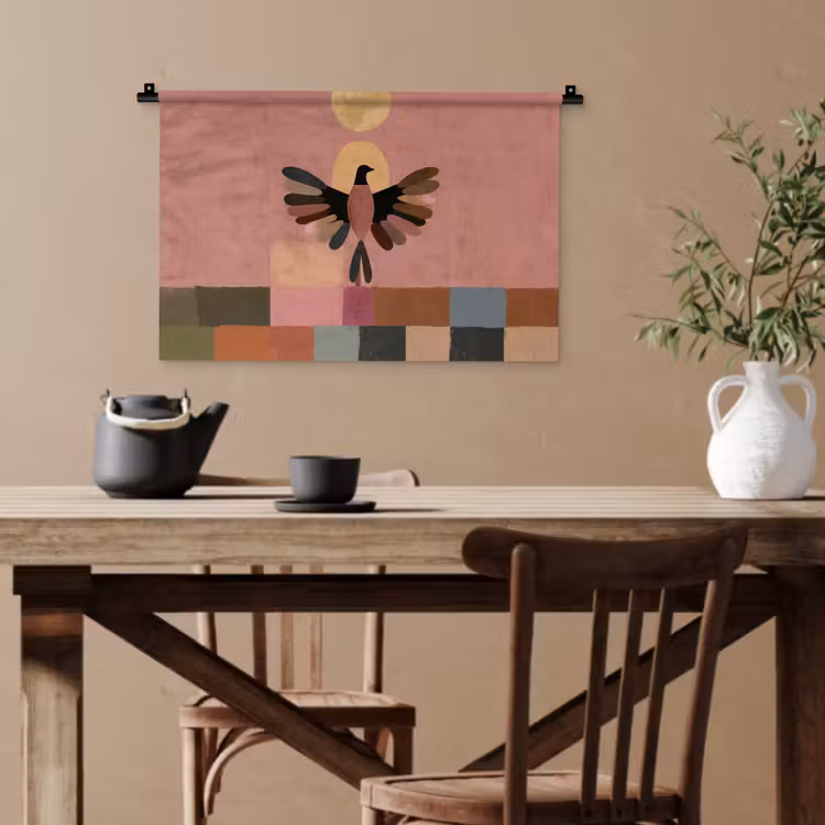 Illustratie - Vogel - Vlakken - Kleurrijk Wandkleed katoen klein -sfeer6