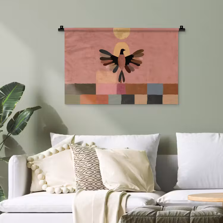 Illustratie - Vogel - Vlakken - Kleurrijk Wandkleed katoen klein -sfeer7
