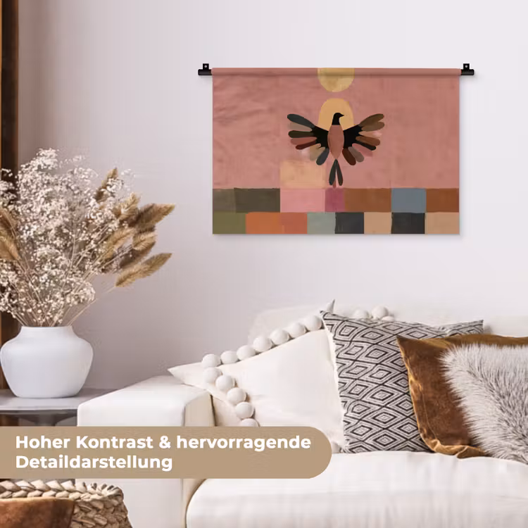 Illustratie - Vogel - Vlakken - Kleurrijk Wandkleed katoen klein -tsfeer1_DE