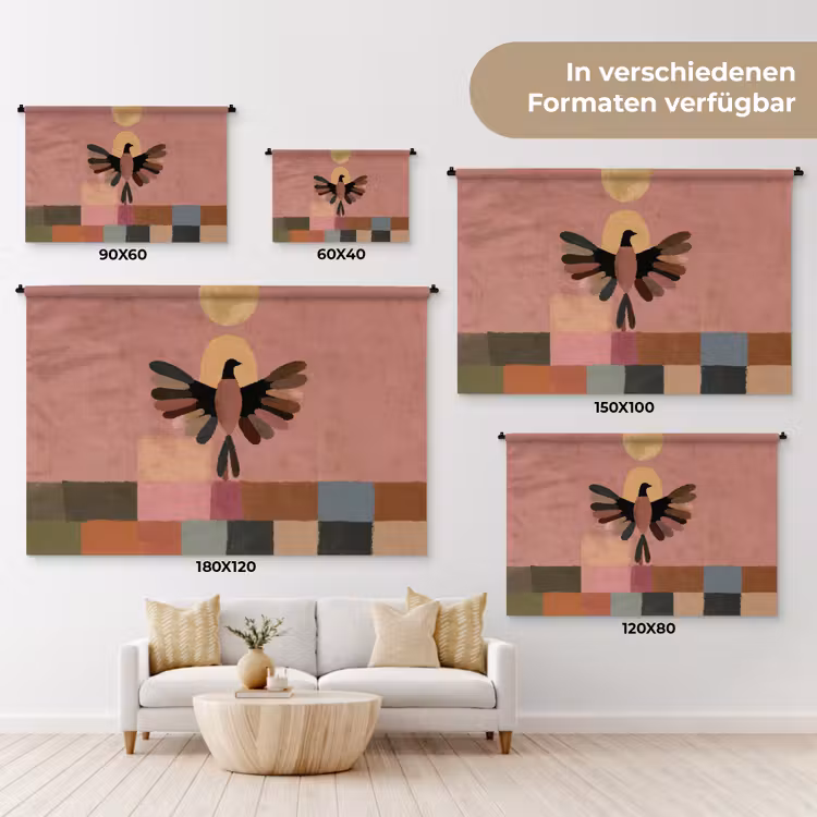 Illustratie - Vogel - Vlakken - Kleurrijk Wandkleed katoen klein -tsfeer8_DE