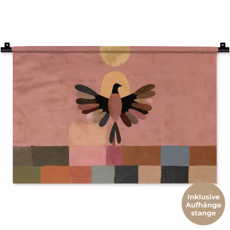 Illustratie - Vogel - Vlakken - Kleurrijk Wandkleed katoen klein -t3d_DE