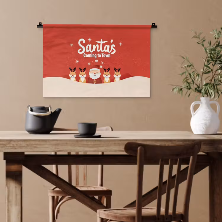 Illustratie - Kerstman - Rendieren - Rood Wandkleed katoen klein -sfeer6