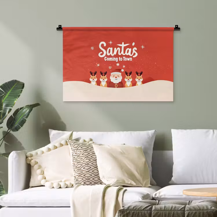 Illustratie - Kerstman - Rendieren - Rood Wandkleed katoen klein -sfeer7