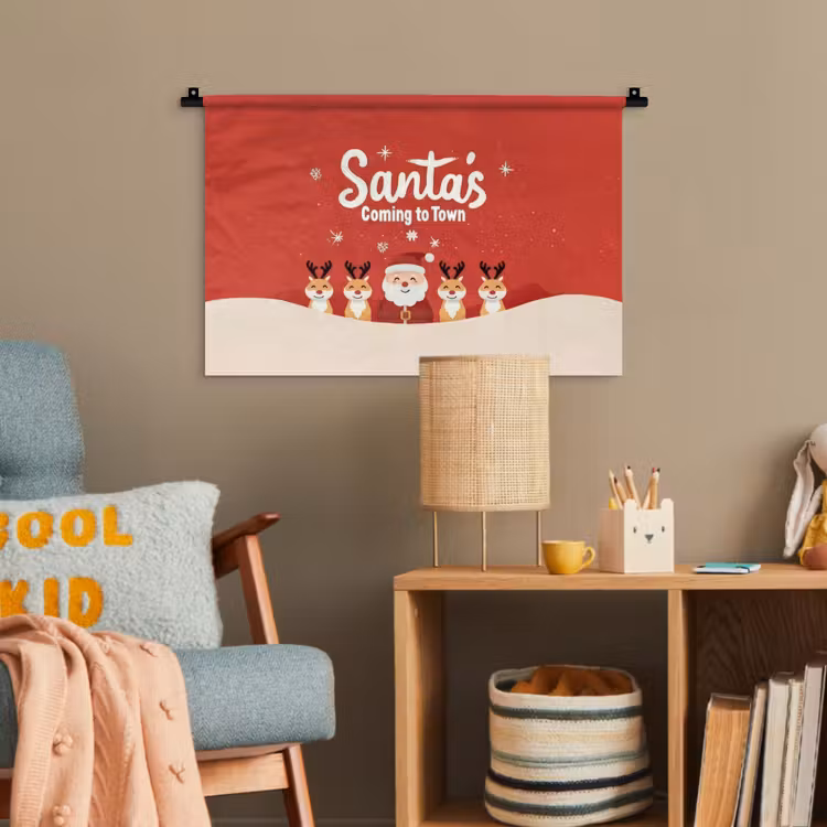 Illustratie - Kerstman - Rendieren - Rood Wandkleed katoen klein -wsfeer4_kind