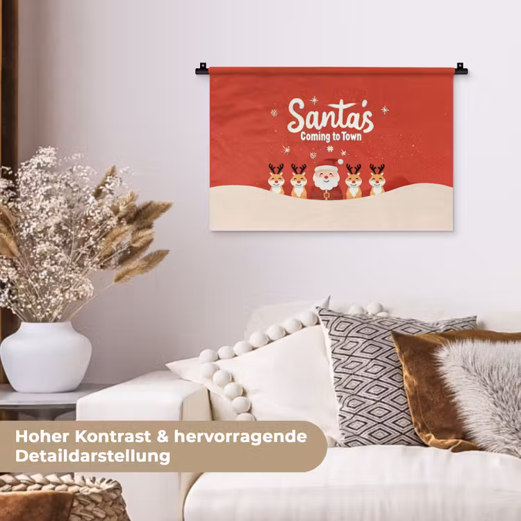 Illustratie - Kerstman - Rendieren - Rood Wandkleed katoen klein -tsfeer1_DE