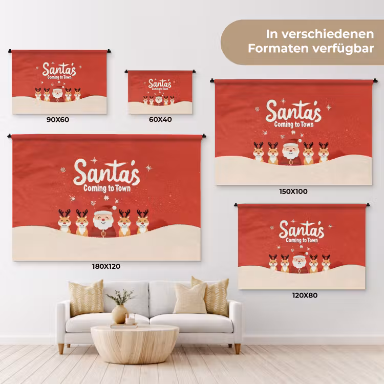 Illustratie - Kerstman - Rendieren - Rood Wandkleed katoen klein -tsfeer8_DE