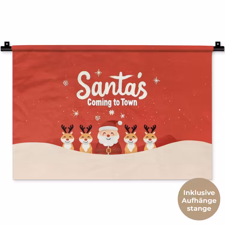 Illustratie - Kerstman - Rendieren - Rood Wandkleed katoen klein -t3d_DE