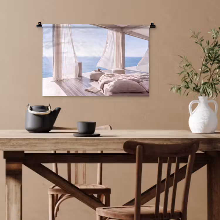 Interieur - Zeezicht - Modern - Rust - Beige Wandkleed katoen klein -sfeer6