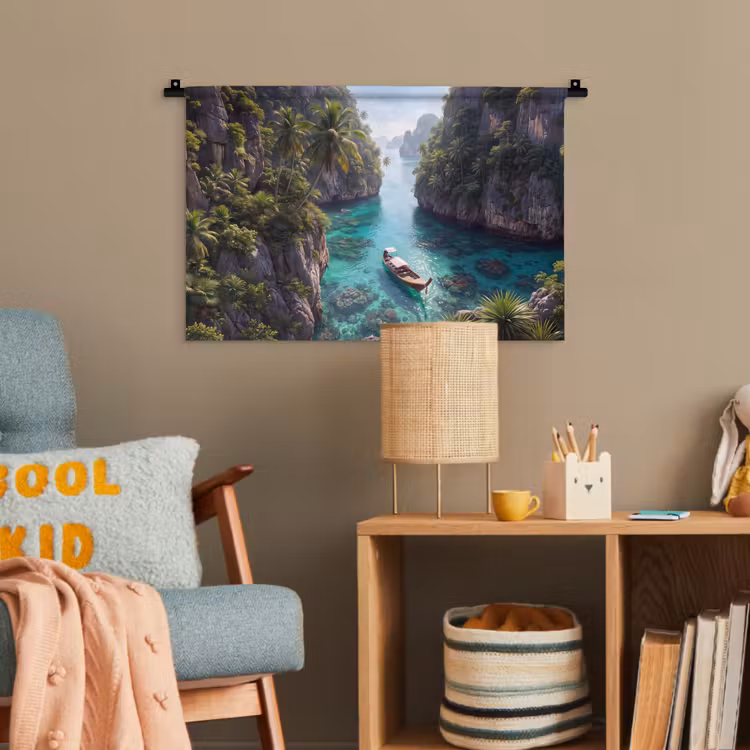 Eiland - Tropisch - Water - Palmbomen - Natuur Wandkleed katoen klein -wsfeer4_kind