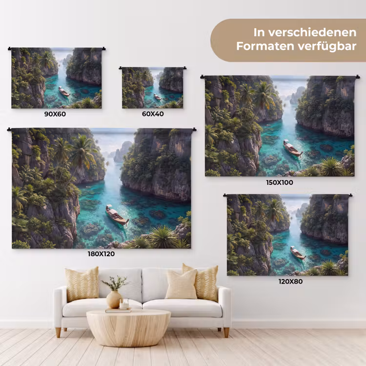 Eiland - Tropisch - Water - Palmbomen - Natuur Wandkleed katoen klein -tsfeer8_DE