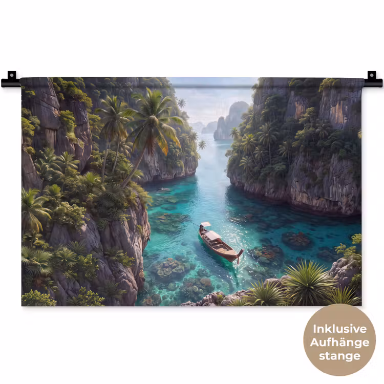 Eiland - Tropisch - Water - Palmbomen - Natuur Wandkleed katoen klein -t3d_DE