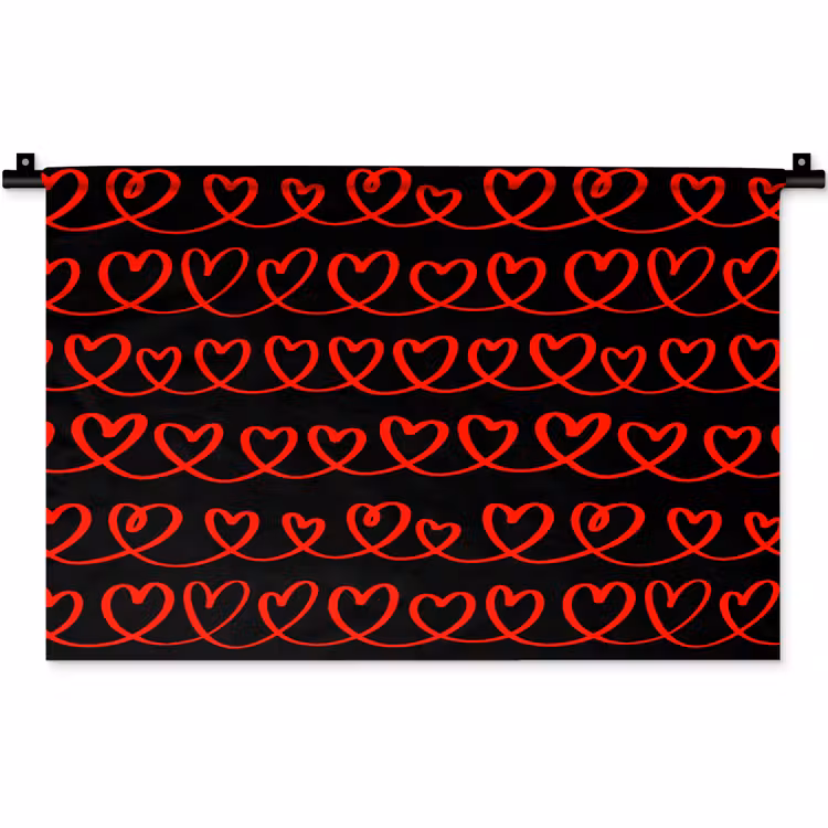 Verweven - Harten - Zwart - Rood Wandkleed katoen klein 269 -zz3d