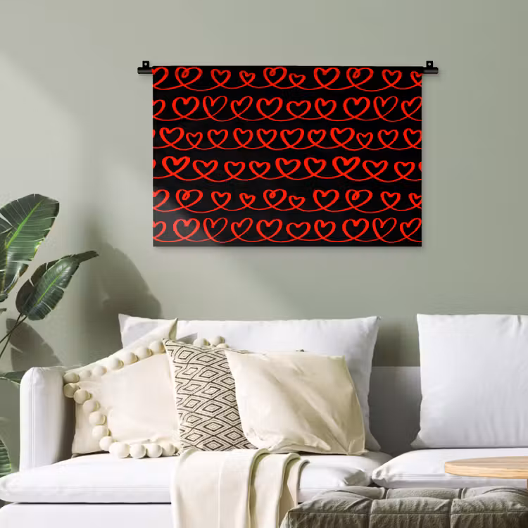 Verweven - Harten - Zwart - Rood Wandkleed katoen klein 269 -sfeer7