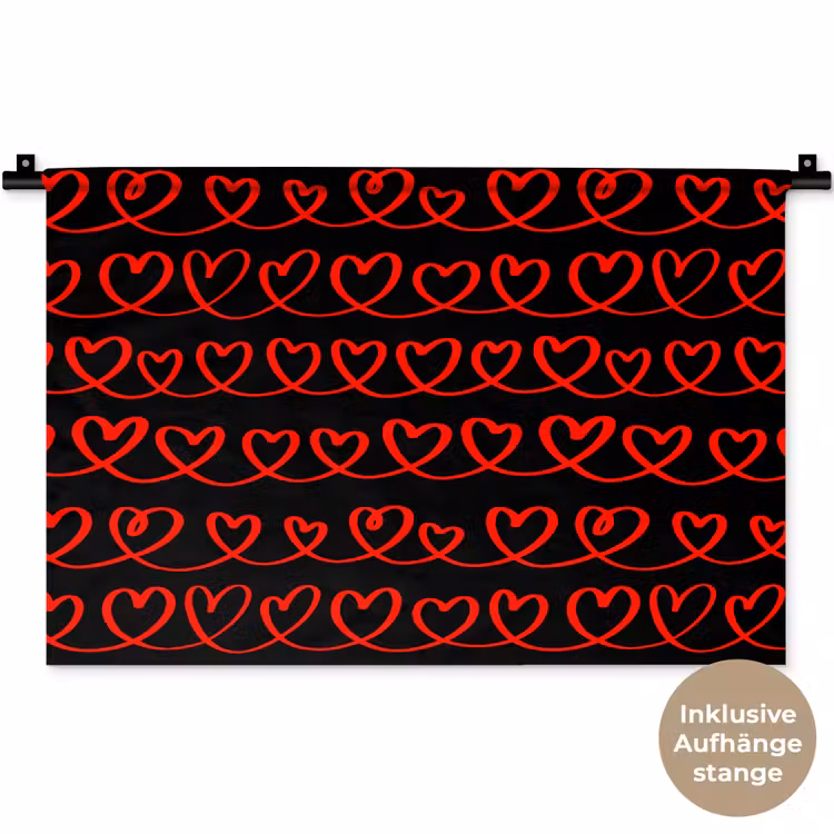 Verweven - Harten - Zwart - Rood Wandkleed katoen klein 269 -t3d_DE