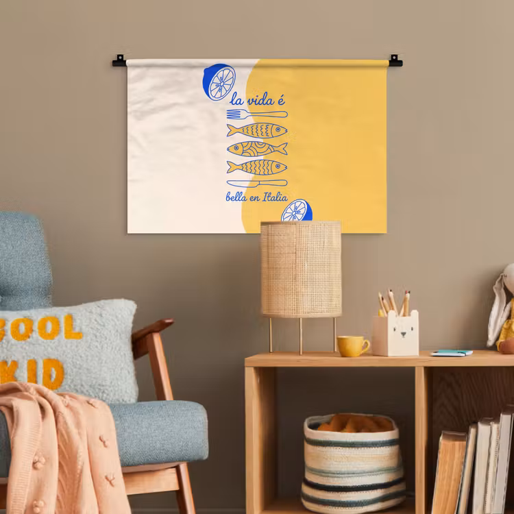 Italië - Eten - Citroen - Vis - Grafisch Wandkleed katoen klein -wsfeer4_kind