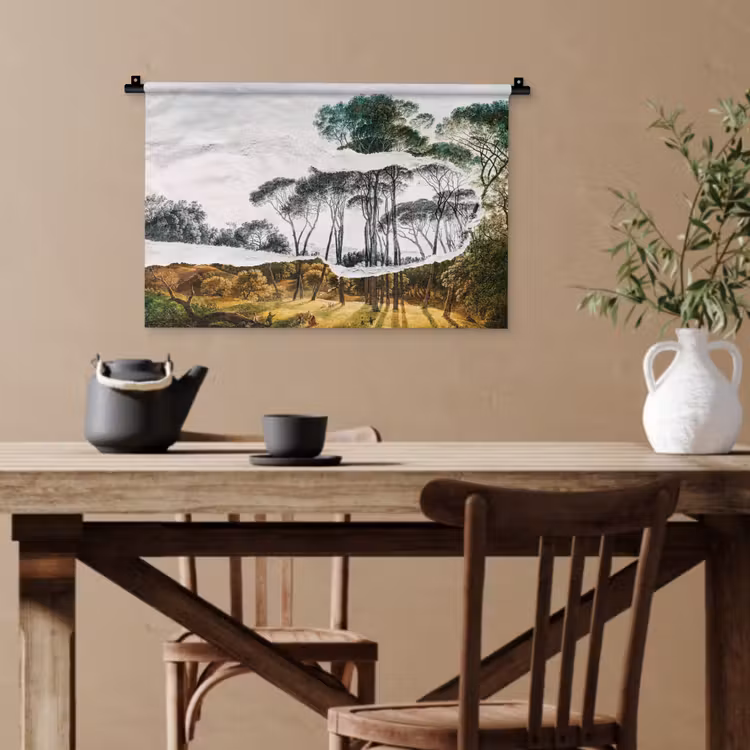 Italiaans landschap parasoldennen - Kunst - Hendrik Voogd - Schilderij - Zwart wit - Oude meesters Wandkleed katoen klein -sfeer6