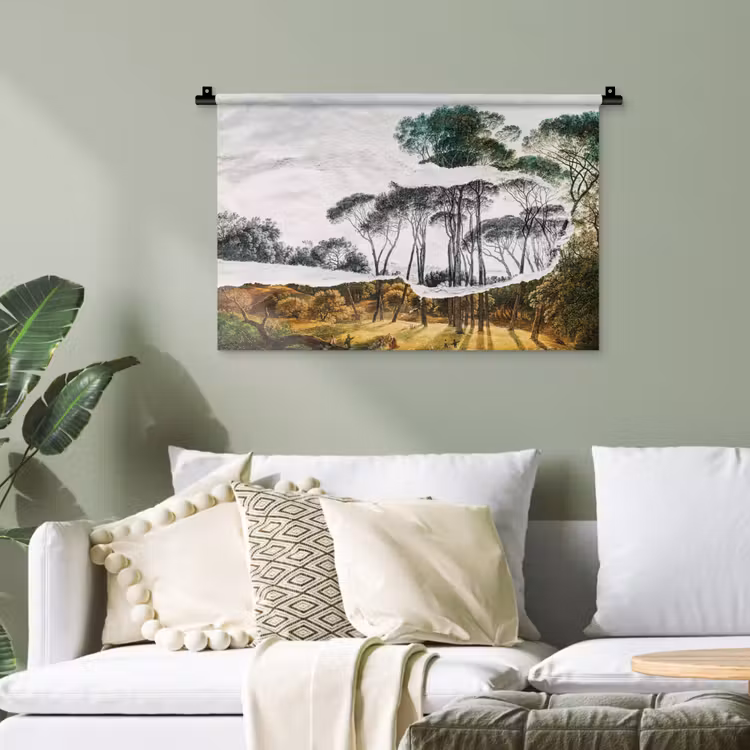 Italiaans landschap parasoldennen - Kunst - Hendrik Voogd - Schilderij - Zwart wit - Oude meesters Wandkleed katoen klein -sfeer7