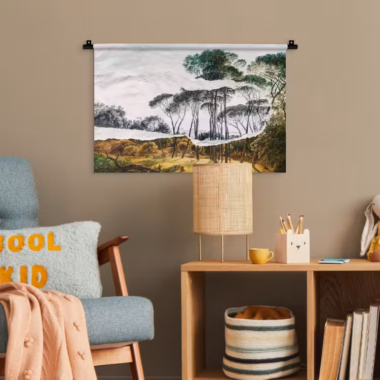 Italiaans landschap parasoldennen - Kunst - Hendrik Voogd - Schilderij - Zwart wit - Oude meesters Wandkleed katoen klein -wsfeer4_kind