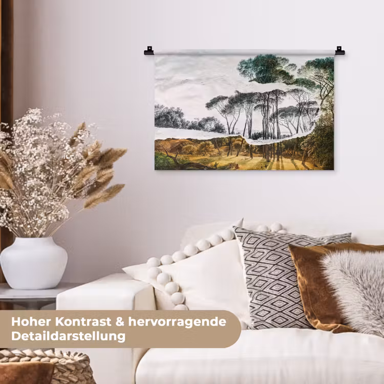 Italiaans landschap parasoldennen - Kunst - Hendrik Voogd - Schilderij - Zwart wit - Oude meesters Wandkleed katoen klein -tsfeer1_DE