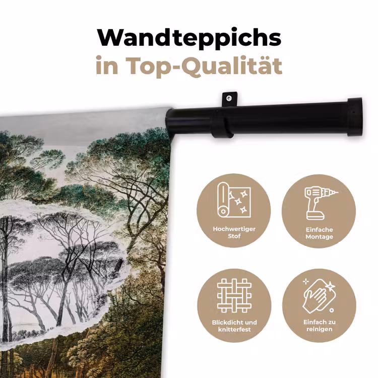 Italiaans landschap parasoldennen - Kunst - Hendrik Voogd - Schilderij - Zwart wit - Oude meesters Wandkleed katoen klein -tsfeer2_DE
