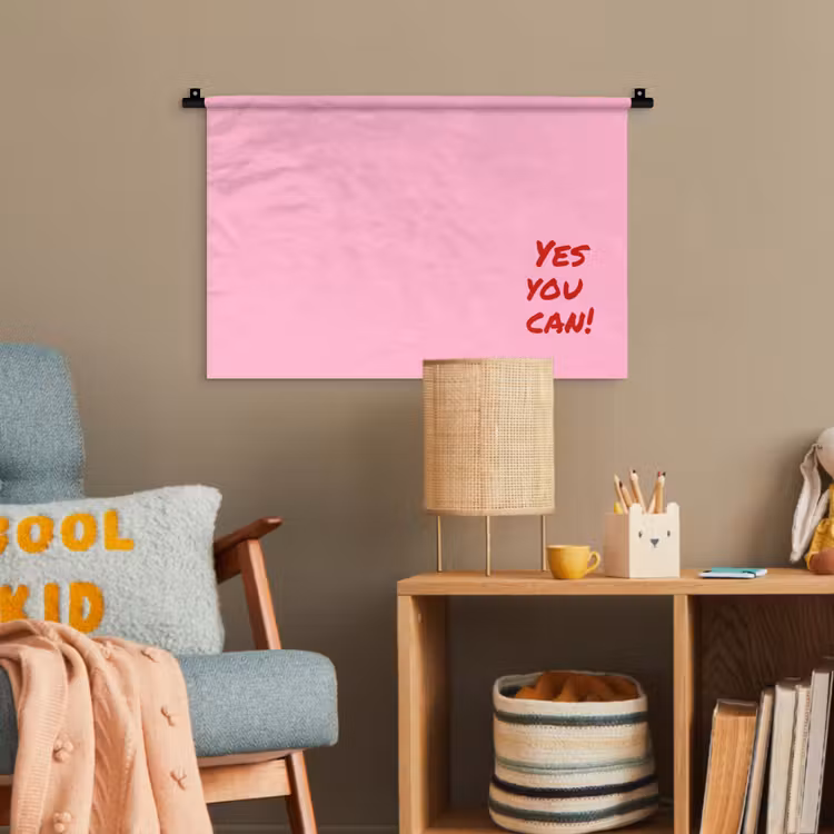 Yes you can do it - Rood - Roze Wandkleed katoen klein -wsfeer4_kind