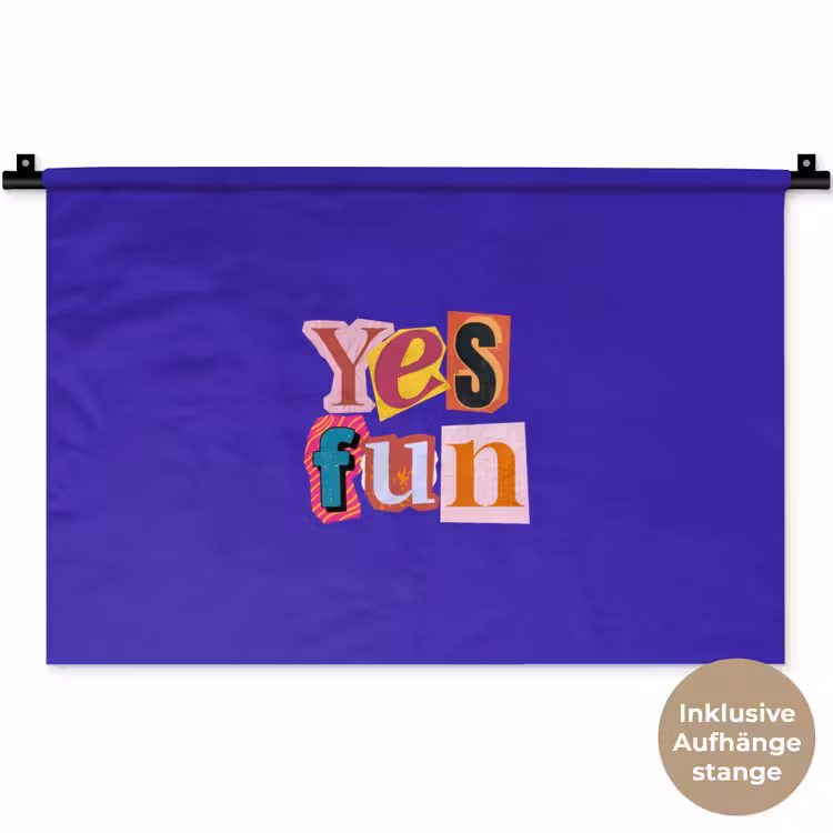 Yes fun - Kleurrijk - Collage-stijl Wandkleed katoen klein -t3d_DE