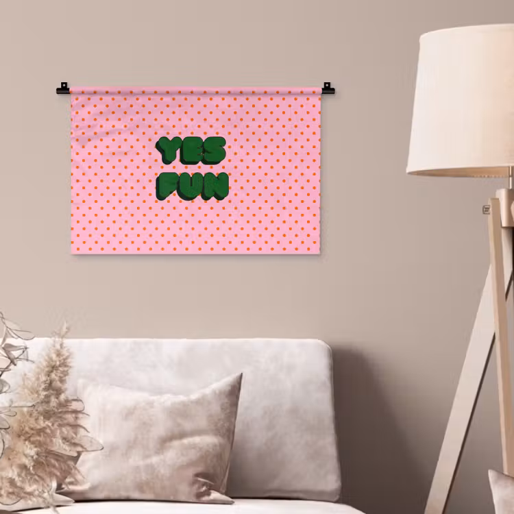 Yes fun - Groen - Roze - Stippen Wandkleed katoen klein -sfeer4