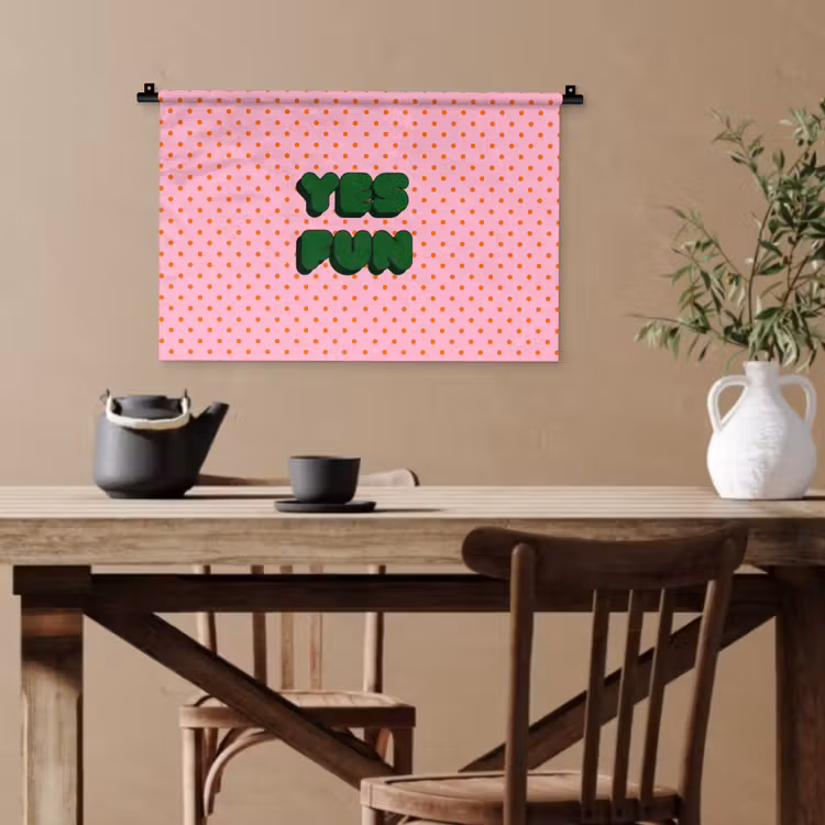 Yes fun - Groen - Roze - Stippen Wandkleed katoen klein -sfeer6