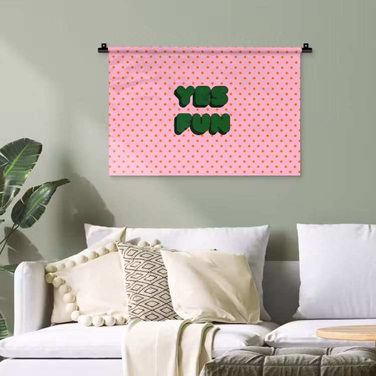 Yes fun - Groen - Roze - Stippen Wandkleed katoen klein -sfeer7