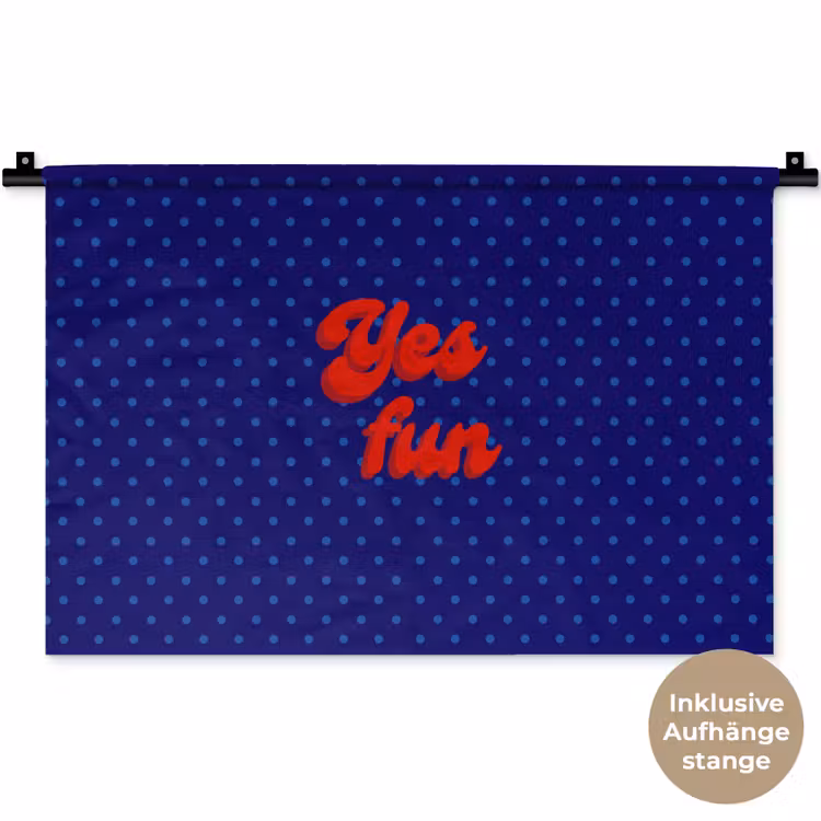 Yes fun - Rood - Blauw - Stippen Wandkleed katoen klein -t3d_DE