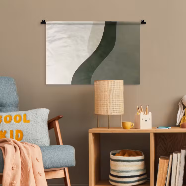 Japandi - Groen - Abstract - Modern Wandkleed katoen klein -wsfeer4_kind